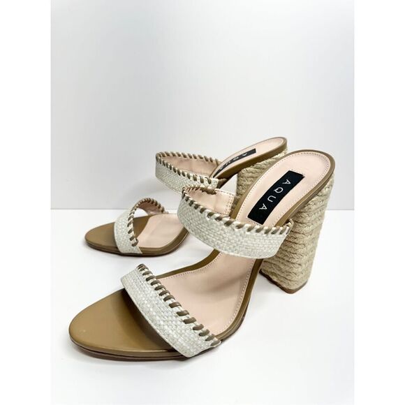 AQUA Sandals Woven Casual Espadrille Block Heel Size 9.5B NEW - Picture 3 of 10